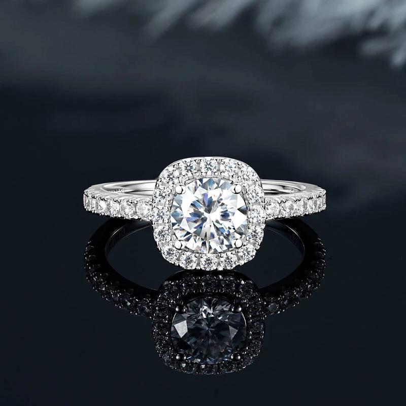 

IOGOU 925 Silver Halo Wedding Ring 6.5mm 1.0CT 2CT D Color Moissanite Diamond Promise Finger Bands for Women Fine Jewelry & GRA
