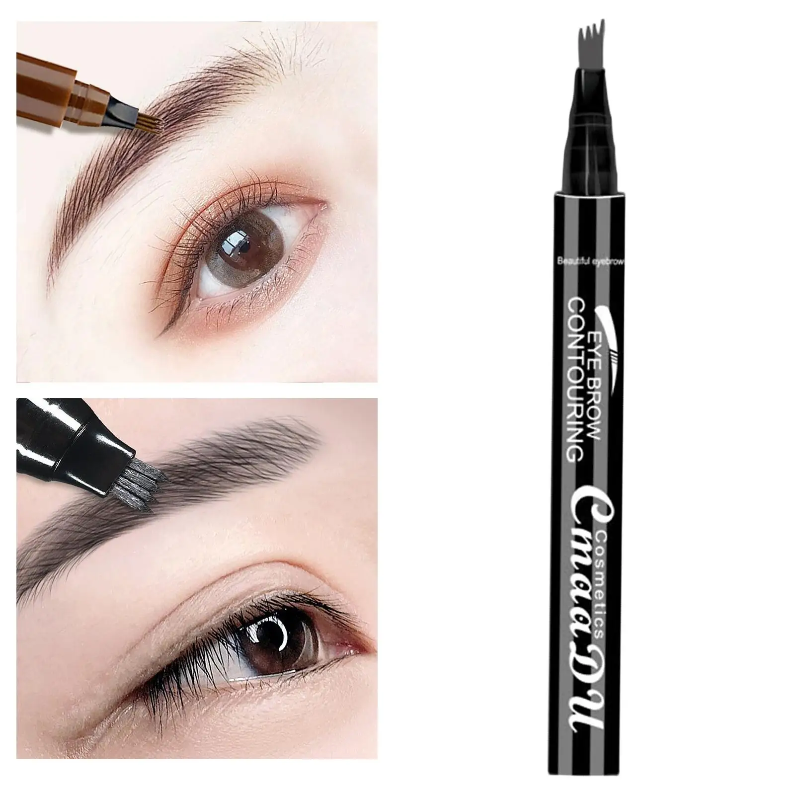 Caneta de sobrancelha microblading com 4 pontas de garfo, formulação líquida, lápis de sobrancelha à prova de manchas para maquiagem natural 3D à prova d'água