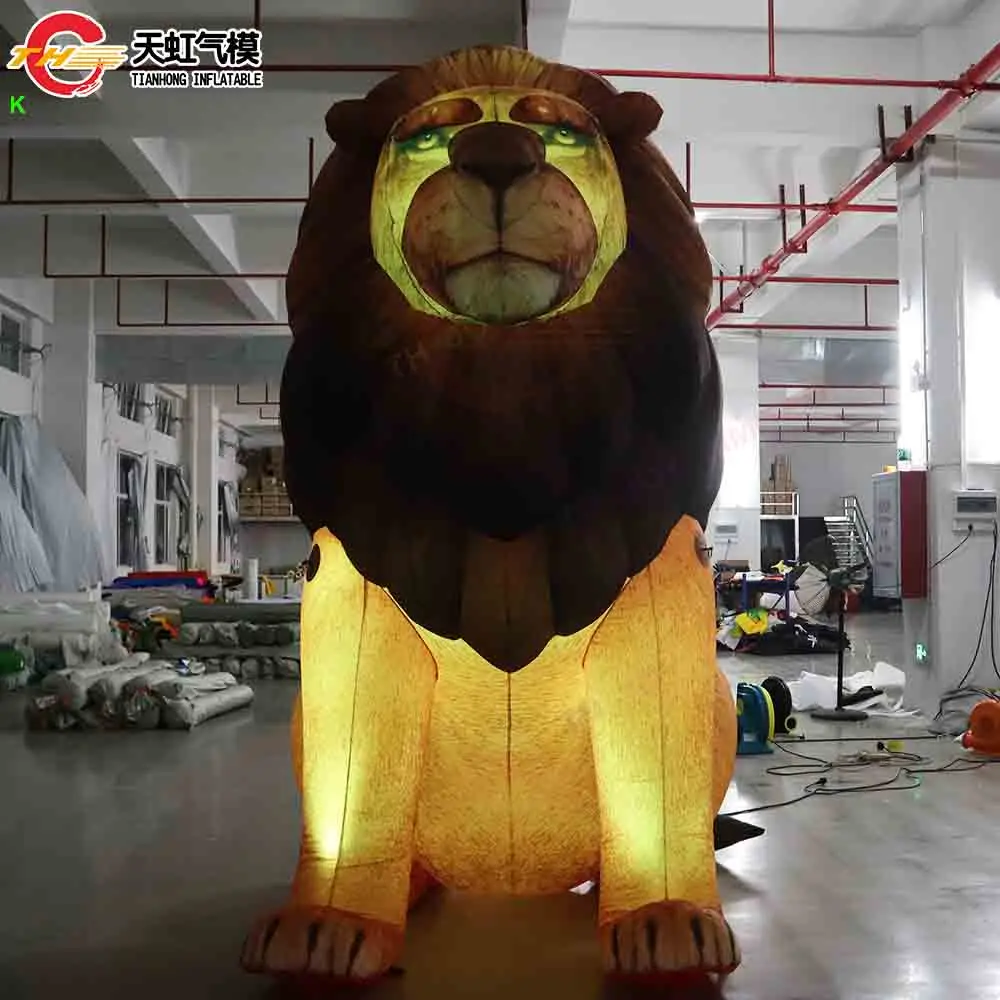سريع السفينة 4 متر طويل القامة الإضاءة نفخ الأسد نموذج العملاق الحيوان طبق الاصل نفخ الكرتون مع منفاخ للزينة #1