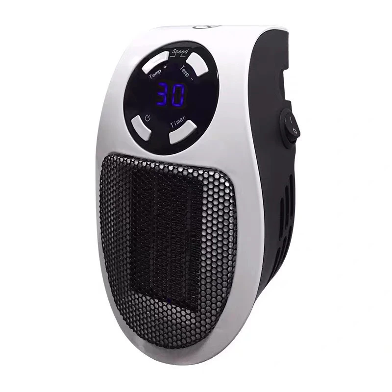 

500W Fan Heater Mini Electric Space Heater Portable Wall Outlet Heater with LED Display Adjustable Thermostat and Timer Mute