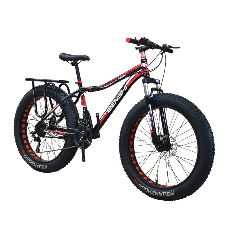 

Large Fat Tire High Carbon Steel Frame Dual Disc Brakes Adult Snow Mountain Bike Off-Road Beach Shock Bike