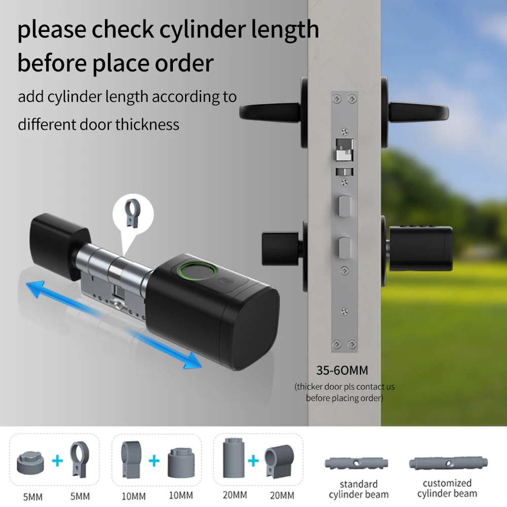 TTlock Smart Cylinder Digital Fingerprint Door Lock Mortise Bolt Lock Adjustable Cylinder Length Password APP Key IC Card Unlock
