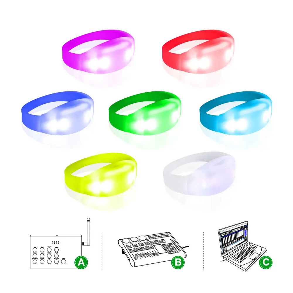 Luminous Silicone Glowing DMX Promotional Gift Wireless Wristband Interactive Events Light Up Customized Led Bracelets