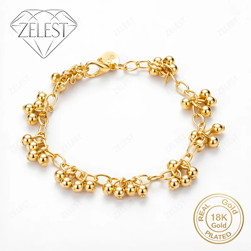 925 Sterling Silver 18K Gold Plated 8 Inch Beautiful Beaded Bracelet Women's Fashion Wedding Party Jewelry
