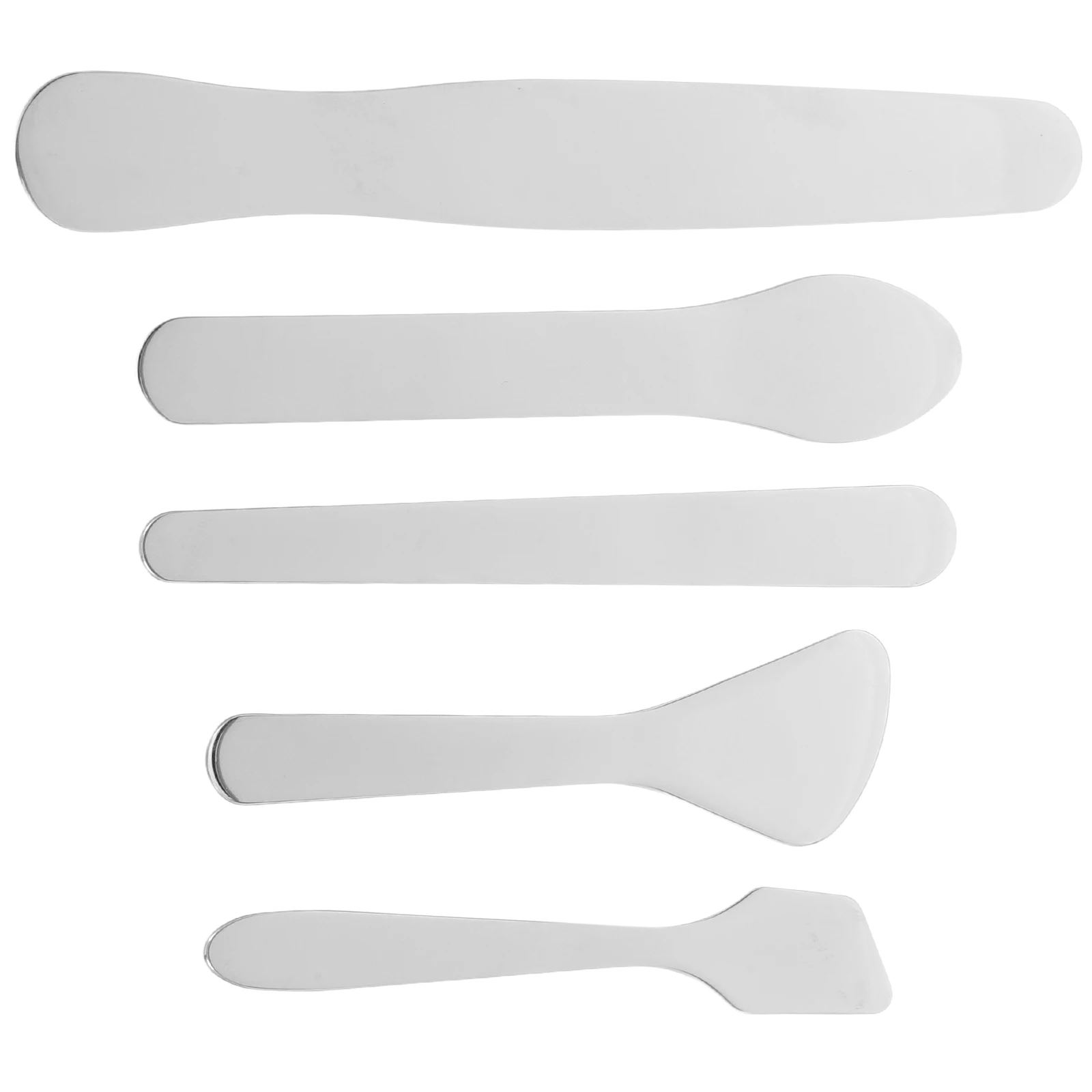 

5pcs Stainless Steel Cosmetics Spatulas Mask Cream Scoop Mini Eye Spoon Set Silver Durable Skincare Tools Travel Size Easy Clean