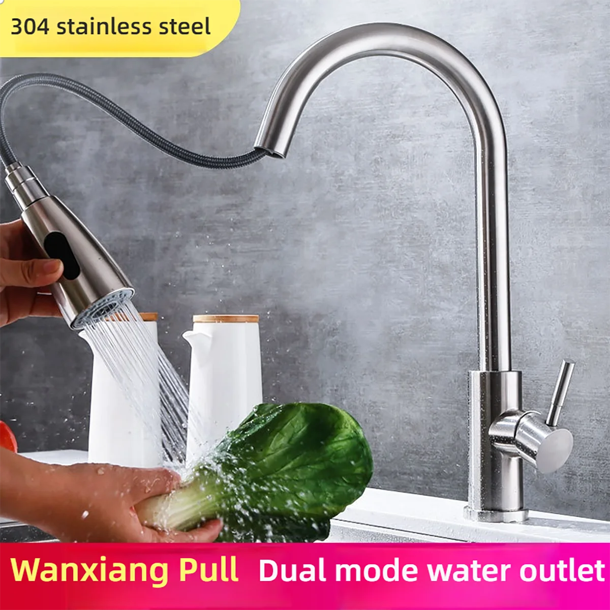 Gold Pull-out Kitchen Faucet Stainless Steel, Extendable Sink Faucet with 360° Rotation, Water Faucet for Kitchen