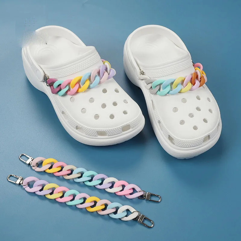 Dijes de zapatos de cadena de una sola pieza, accesorios de Macaron de perlas de plástico para zuecos, decoraciones de zapatos, regalos para hombres y niños