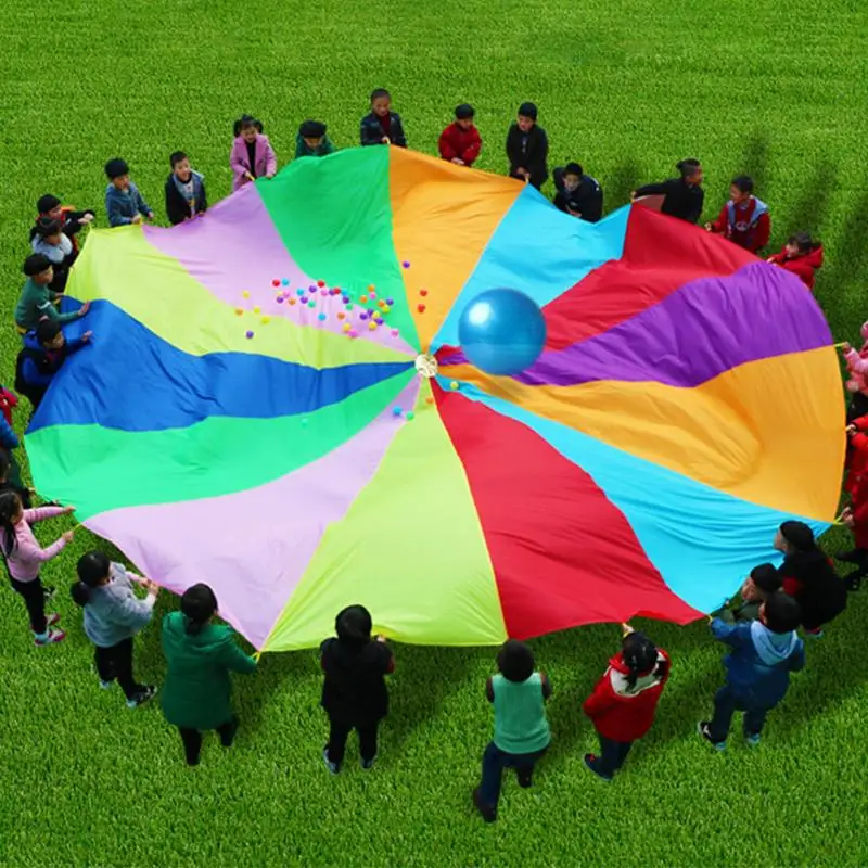 Dia 2-3m Child Kid Sports Development Outdoor Rainbow Umbrella Parachute Toy Jump-sack Ballute Play Outdoor Games For Kids