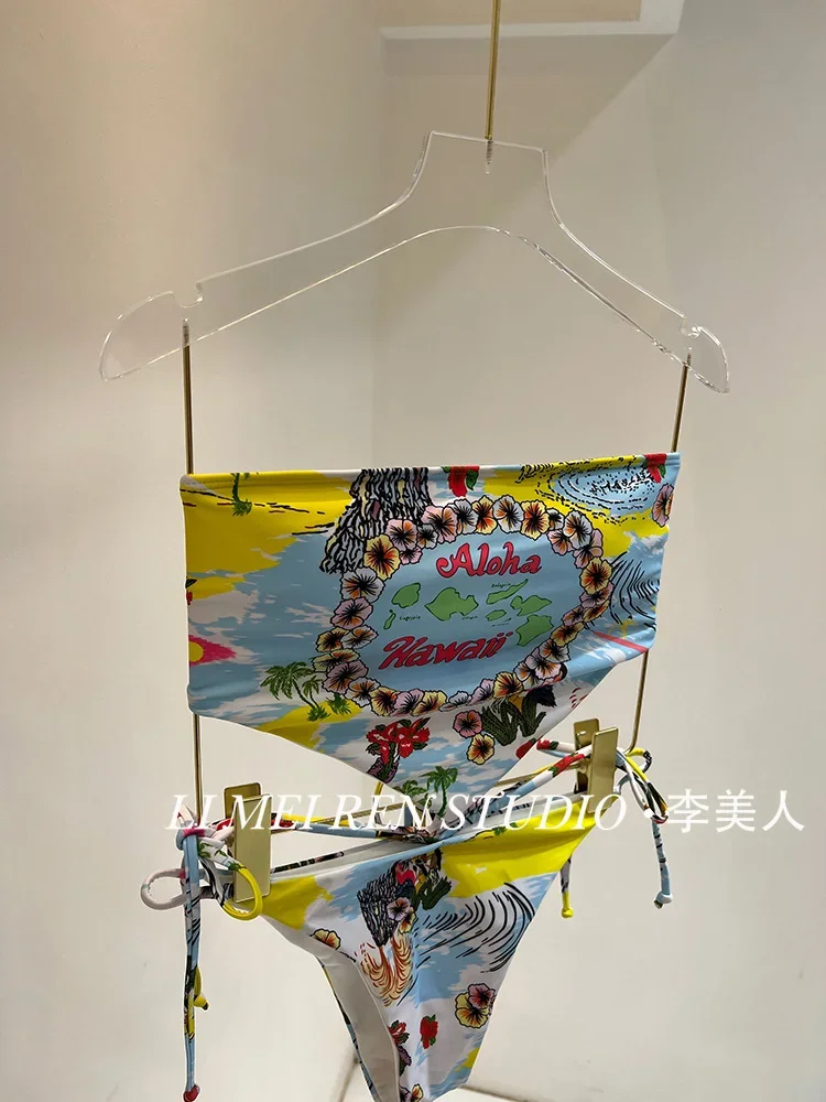 New vacation bellyband strapless swimsuit, women's split body gathering, sexy spicy girl