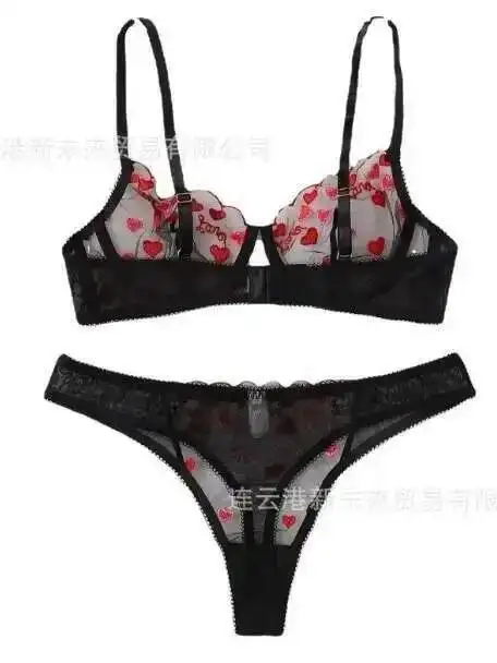 Sexy Transparent Heart Print Mesh Lace Bikini Backless Deep V Suspenders Sleeveless Bikini Charming Elegant Pure Desire 8DIQ