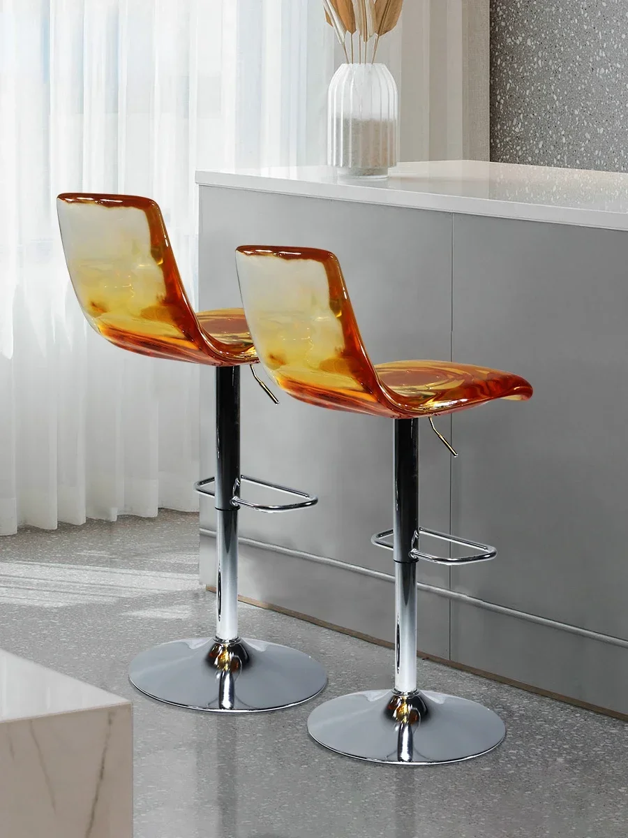 Modern adjustable bar chair, transparent crystal resin rotating high stool