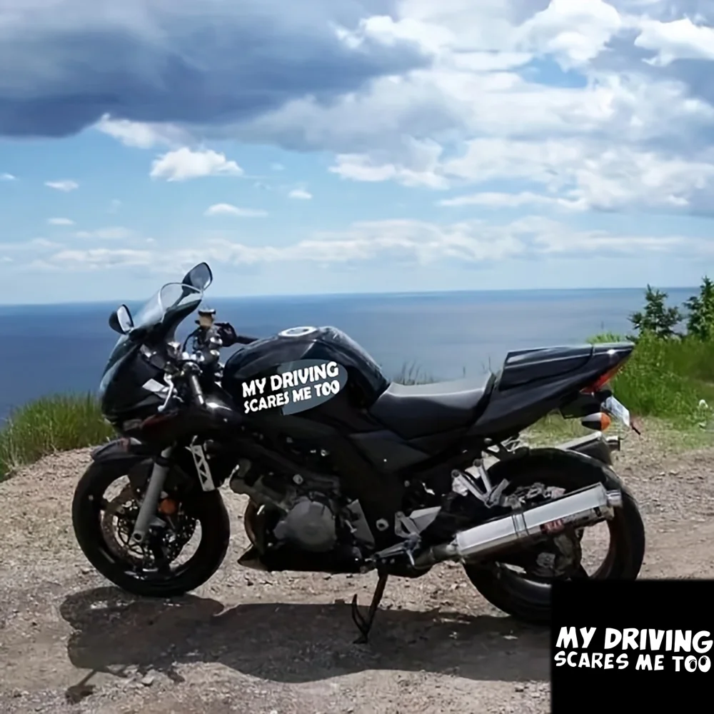 

Забавные светящиеся наклейки My Driving Scares Me Too для мотоцикла, светоотражающие виниловые боковые коробки, наклейка, водонепроницаемые аксессуары для украшения мотоцикла