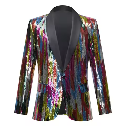 Male Fashion Jacket Customized Sequins Blazers Shiny Stripes Shawl Collar Slim Fit Tuxedo for Singer Host Evening Stage Costume