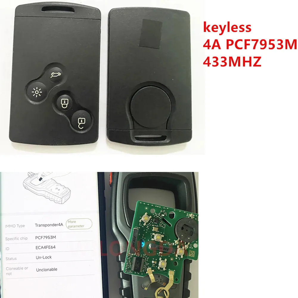 4 Button Smart Key 433MHz PCF7953 4A HITAG Chip Passive Keyless Go System For Renault Clio 4 KEY for Renault Clio IV Captur