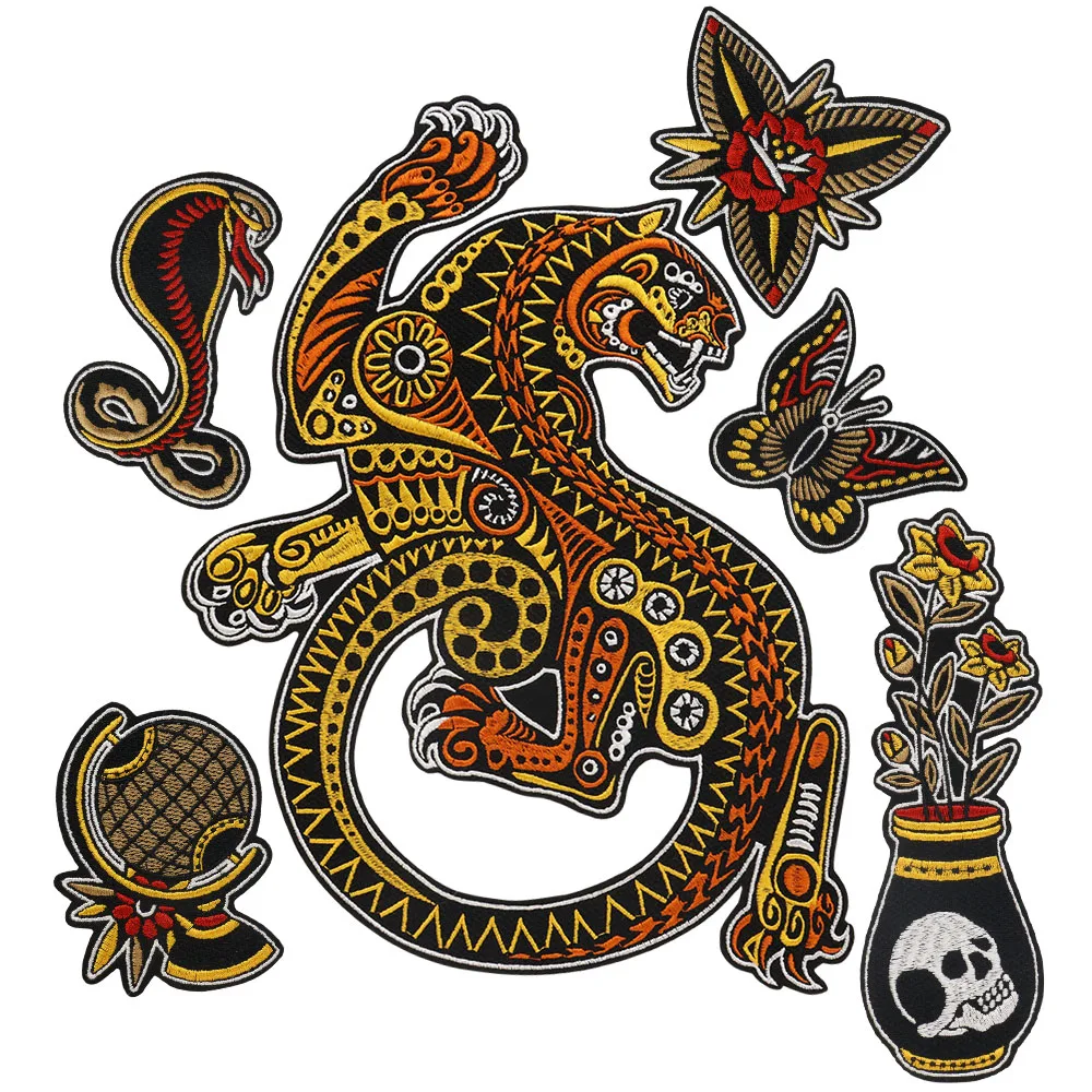 Roaring Tiger Head Patches Embroidery Wolf Snake Foxes for Jacket, Jeans, Backpack Apparel Iron on Accessory