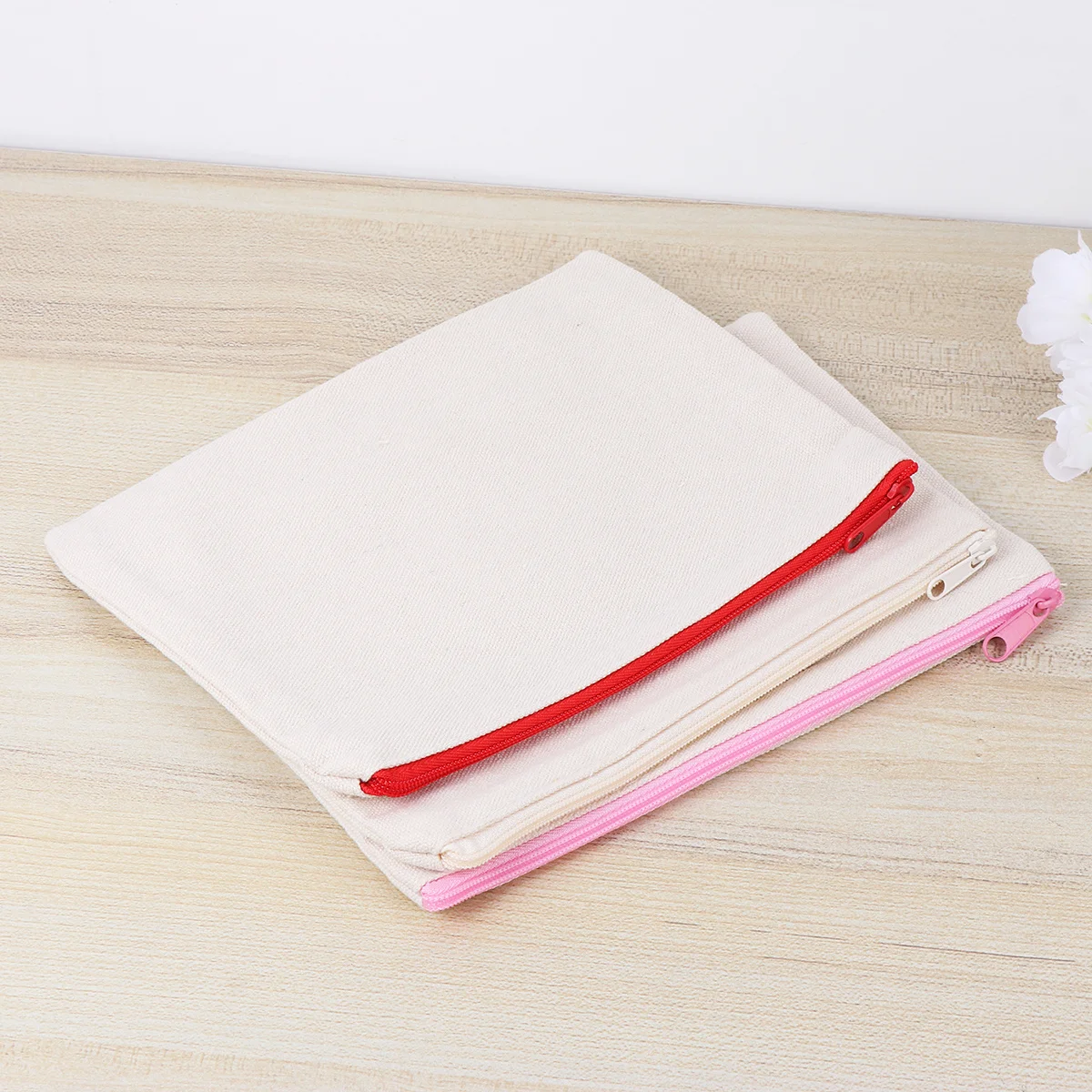 

12PCS Canvas Pencil Bag Square Solid Color Stationery Pencil Box Pen Case Pouch School Office Supplies - 22x12cm ( Color Zipper)
