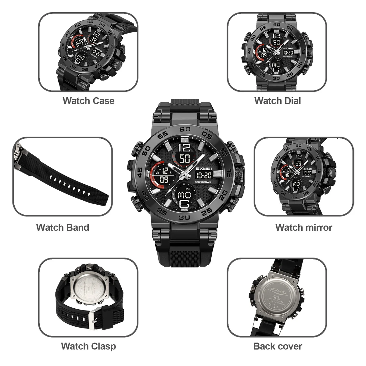 SKMEI Fashion Military Dual Time Display Chrono Digital Electronics Watch LED Light Watches For Men Women Waterproof Wristwatch