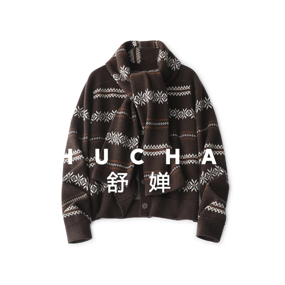 

High-luxury Thickened Cashmere Wool Cardigans with Scarves Sweater Women Cardigan Feminino Winter