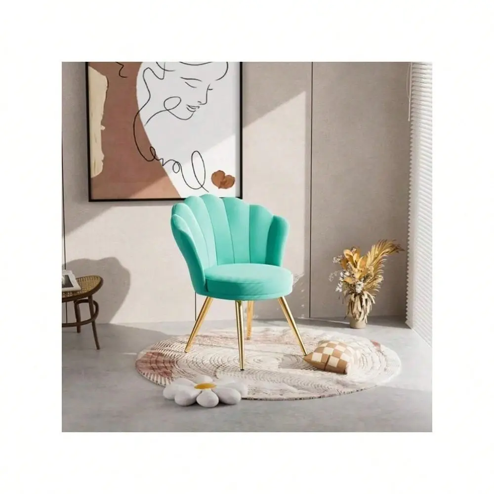 Velvet Accent Chair With Gold Metal Legs, Vanity Chair For Makeup Room, Upholstered Guest Chair For Living Room, Side Chair For