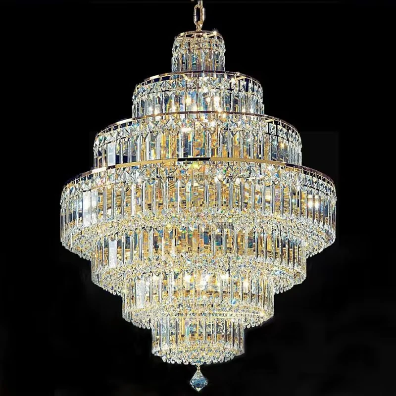

Modern K9 Crystal Led Chandeliers Light French Empire Gold Chrome Chandeliers Large Scale Lighting