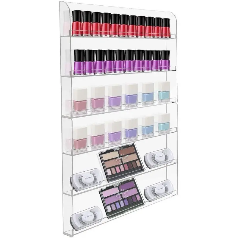 

6 Tier Clear Acrylic Wall Mount Nail Polish Organizer Rack Holds 90 Bottles for Salon Bathroom Makeup Vanity Storage