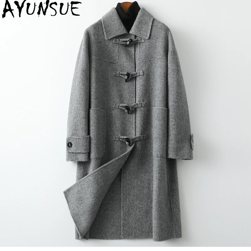 

AYUNSUE 87% Wool Jacket for Women Autumn Winter Alpaca Wool Coat Mid-length Fashion Plaid Double-sided Wool Coats Abrigo Mujer