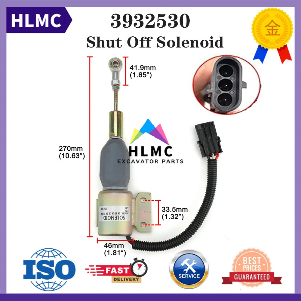 

Excavator Part 3932530 24V Diesel Engine Shut Off Solenoid SA-4756-24 for Cummins 4BT 6BT5.9 Hyundai R140LC-7 R210LC-7 R250LC-7