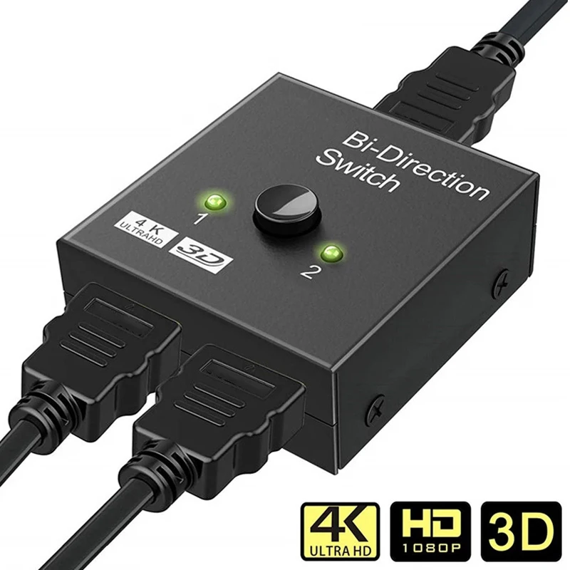 2 in 1 out HD 4K 60Hz Bidirectional Switcher HDMI-compatible Switcher 1X2 Distribution for Projector PC Laptop