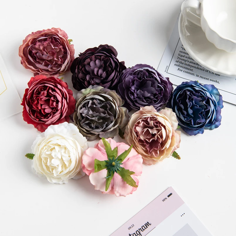 20/100PC Artificial Flowers Wedding Bouquet Scrapbooking Christmas Decorative Wreaths Home Room Decor DIY Party Fake Silk Peony