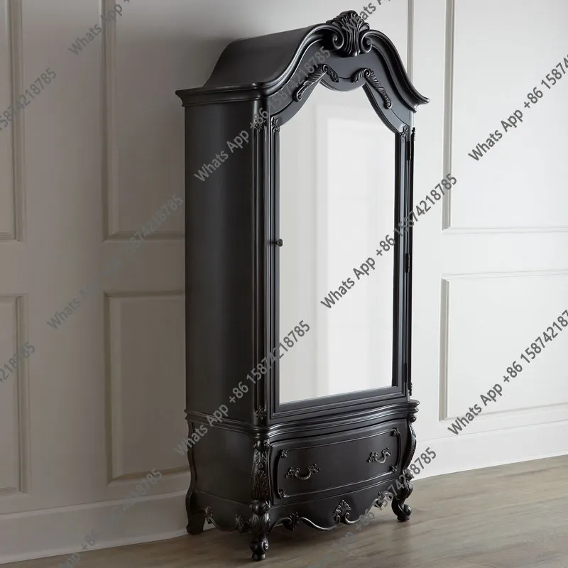 French light luxury solid wood wardrobe carved American country oak ivory white lying storage wardrobe European furniture custom