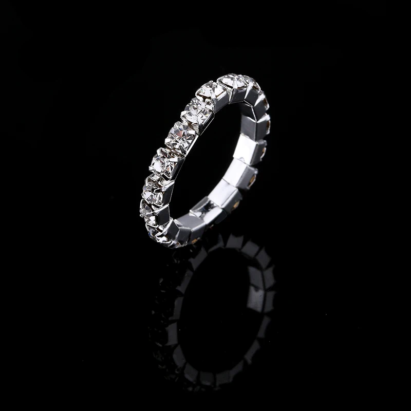 Crystal Rhinestone Wedding Rings Silver Plated Multi Rows Bridal Sparky Diamante Stretch Ring for Women