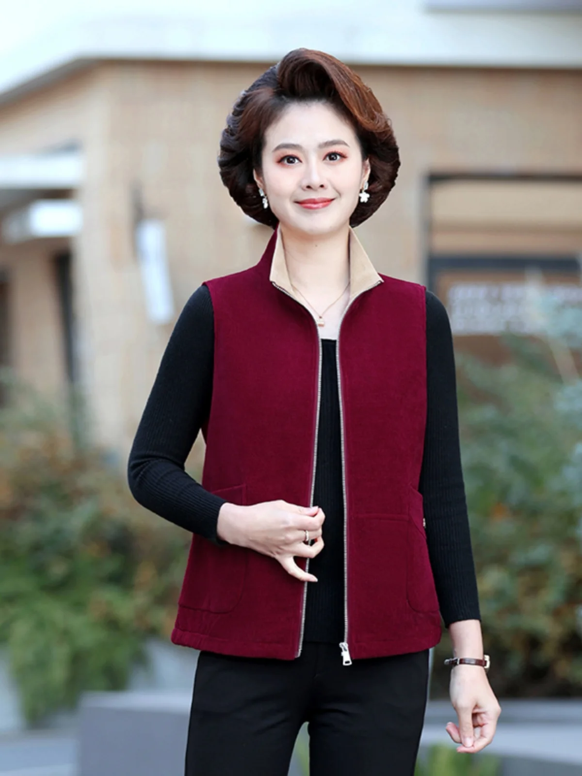 

Spring Autumn Thin Corduroy Vest New Sle oulder Bared Vest Outerwear for Middle-Aged And ly Women Plaid Corduroy Ves...