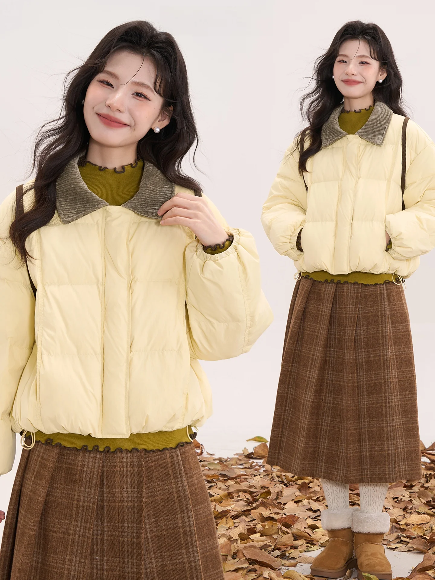 

Heme Winter Women's Jaet Quilted Velvet Collar Patchwork Du down Coat Warm Casual Sle ort Length Zipper Closure