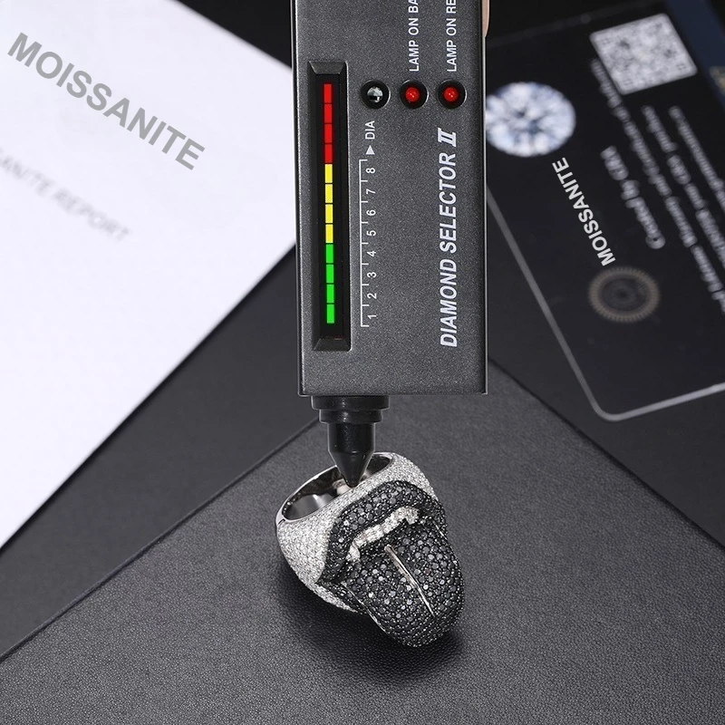 TUHE High Quality Unisex Rings Iced Out Mouth Rings S925 Silver VVS1 Moissanite Ring For Men Women Hip Hop Jewelry Gift