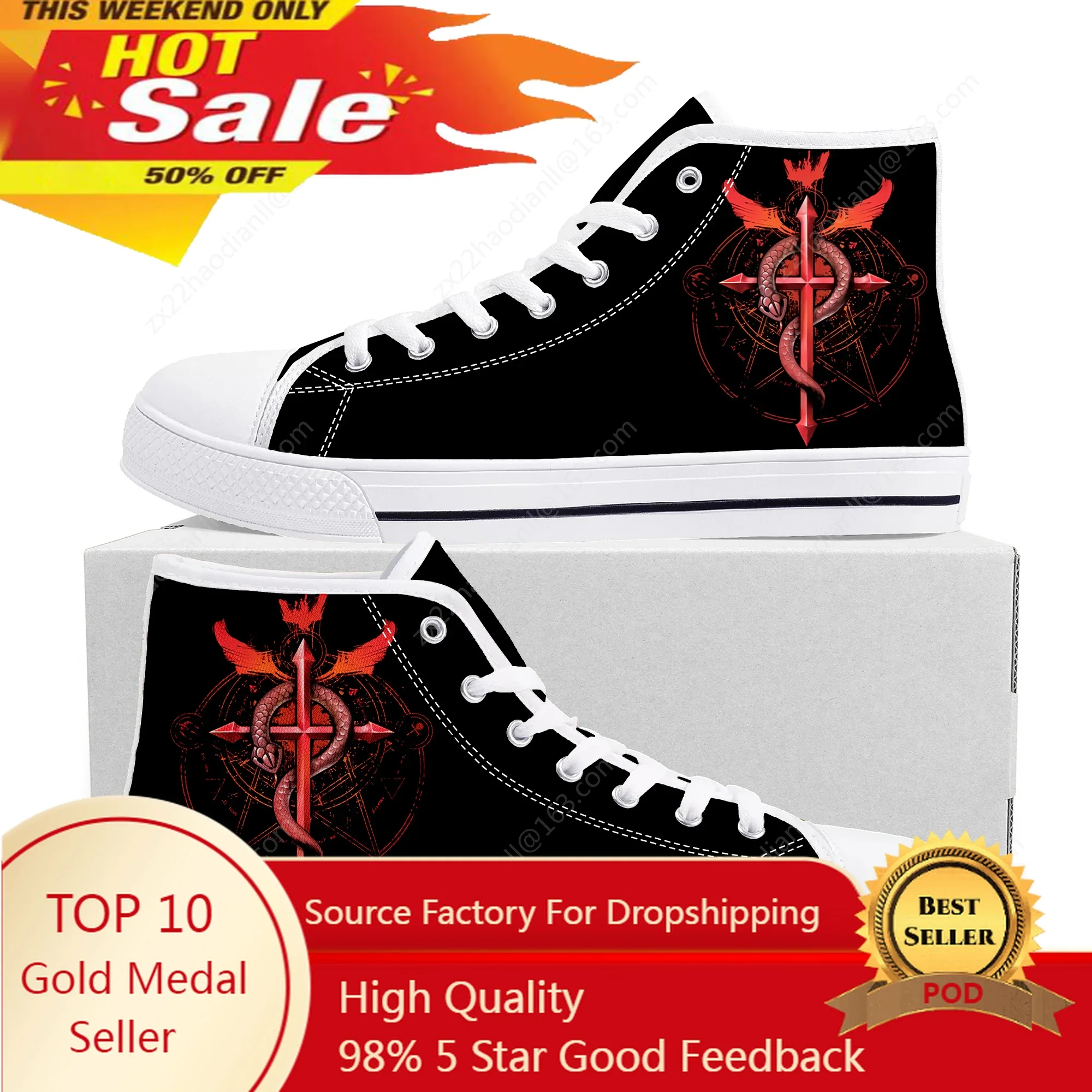 

Hot Cartoon Fullmetal Alchemis High Top Sneakers High Quality Men Women Teenager Canvas Sneaker Casual Couple Shoes Custom Shoe