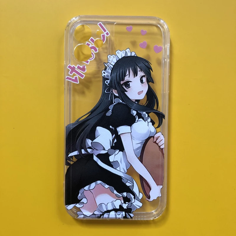 cartoon cute maid girl phone case for iphone 14 13 se 2020 xr xs max 11 pro max 12 mini 7 8 6 6s plus transparent soft tpu cover