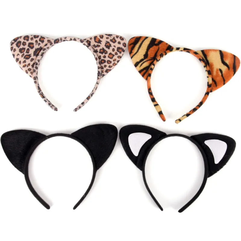 Fashion Women Cloth Short Plush Tiger Leopard Cat Ear Headband Hair Band Cosplay Party Hair Accessories HairBand