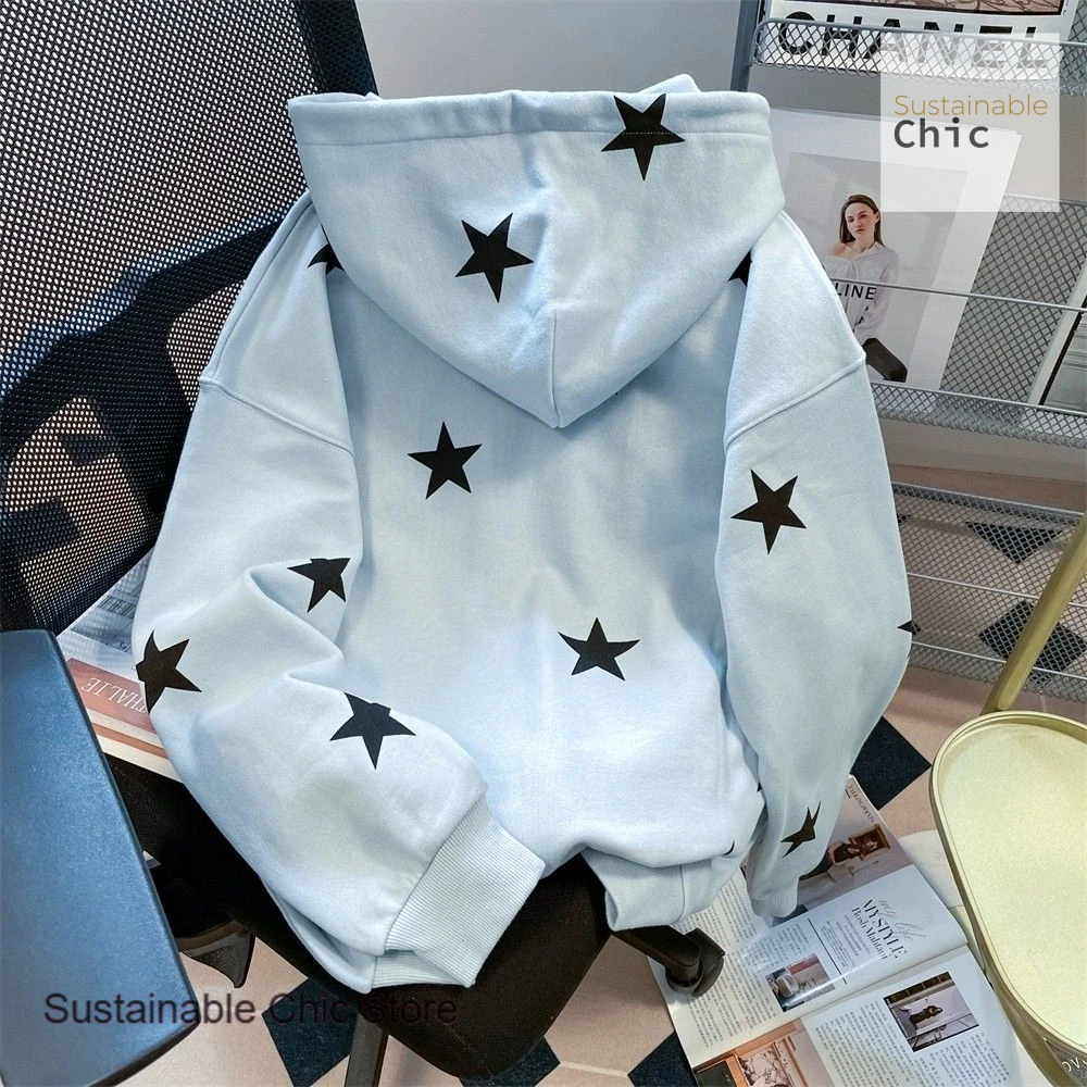 American style hiphop stars full print hooded plus size sweater women's autumn and winter casual zipper cardigan casual coat