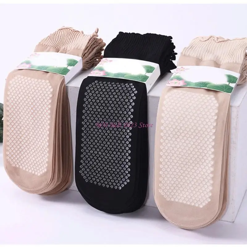 

49me Antis Slip хлопковые подошвы носков Sheer High Trim Trim Frilly Ert