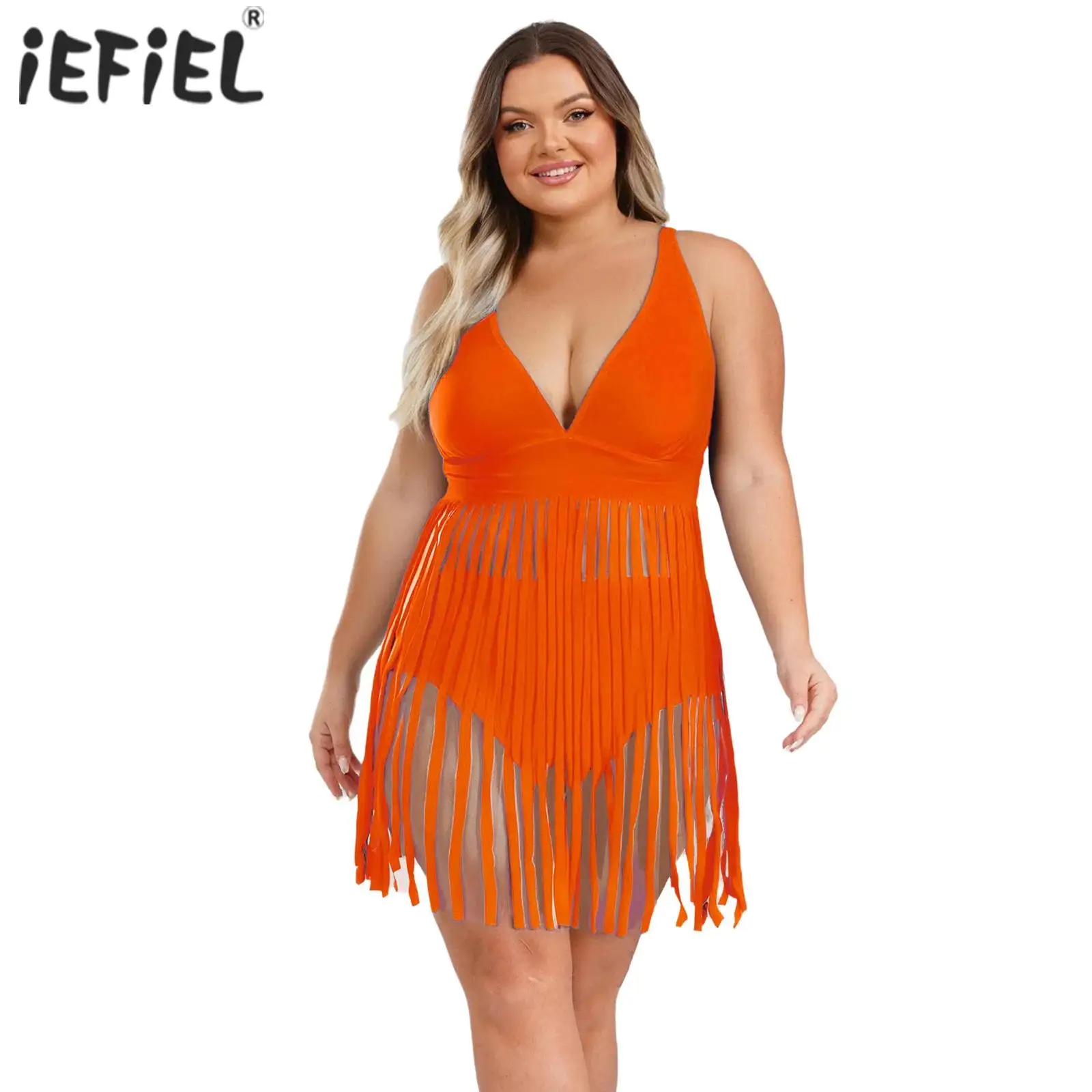 

Womens 2 Pieces Swimsuit V Neck Fringe Hem Swim Tops with High Waist Bikini Bottoms Tummy Control Beach Bathing Suits Swimwear