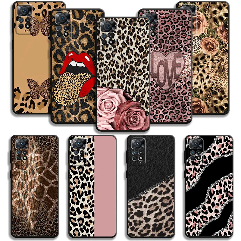 Leopard Pattern Pink Rose Love Mouth Kiss For Xiaomi Redmi Note 11T 11S 11 10 8 Pro 9 9S 9T 8T for Mi 10 8 9A 9C 10C K50 Case