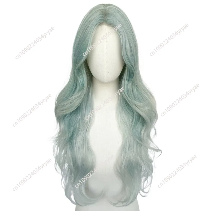 Front lace mint green gradual change wig high temperature silk mermaid curls summer thin Korean wig