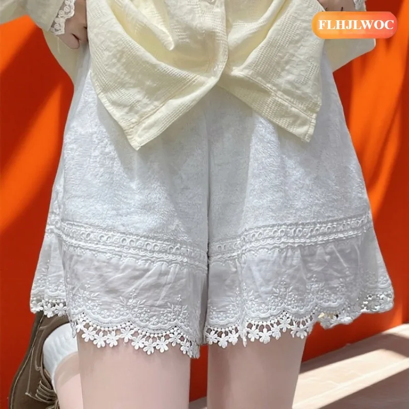 

2026 Весенние милые шорты, шаровары в стиле Лолиты для девочек, милые японские сексуальные кружевные шорты принцессы с датой, белые широкие шорты, маленькие брюки-фонарики