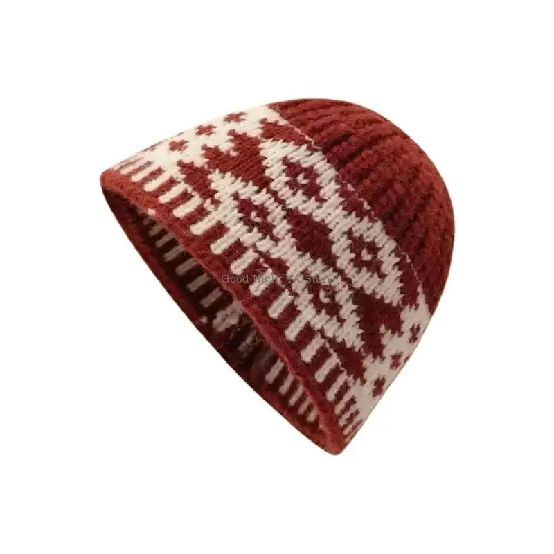قبعة شتوية متماسكة من الجاكار بنمط معيني، قبعة صوفية للنساء والفتيات في المكتب