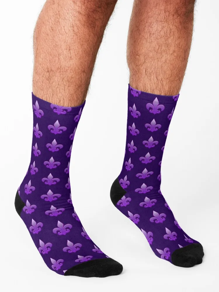 Purple Fleur De Lis Socks Christmas snow crazy Climbing Woman Socks Men's