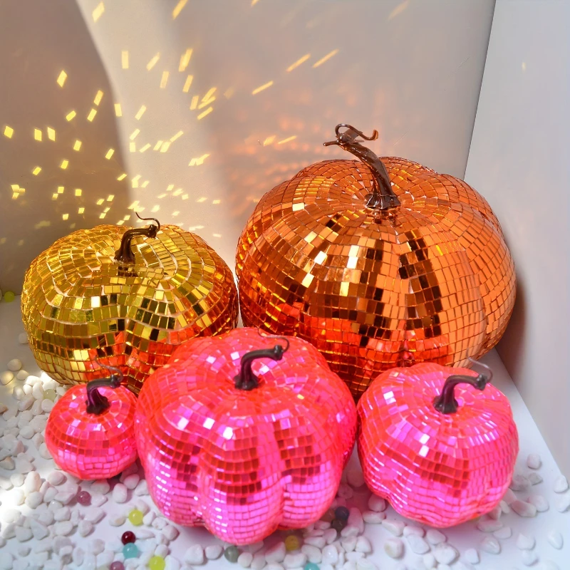 Bola de Discoteca de Calabaza con Espejos, Decoración para Fiestas, Adorno de Bola de Discoteca con Forma de Pera, Tomate o Vegetal, Decoración para el Hogar para Fiestas de Halloween, Regalo Festivo
