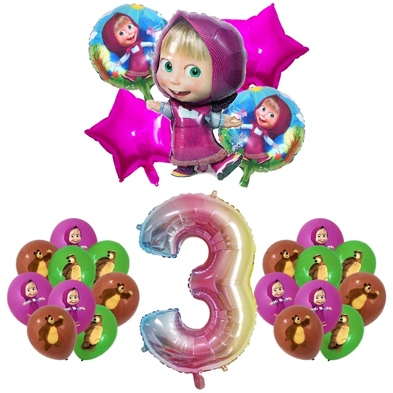 Potdemiel Mashas und Bär Geburtstag Party Dekoration Cartoon Thema Luftballons Kinder Event liefert Einweggeschirr Hintergrund 8