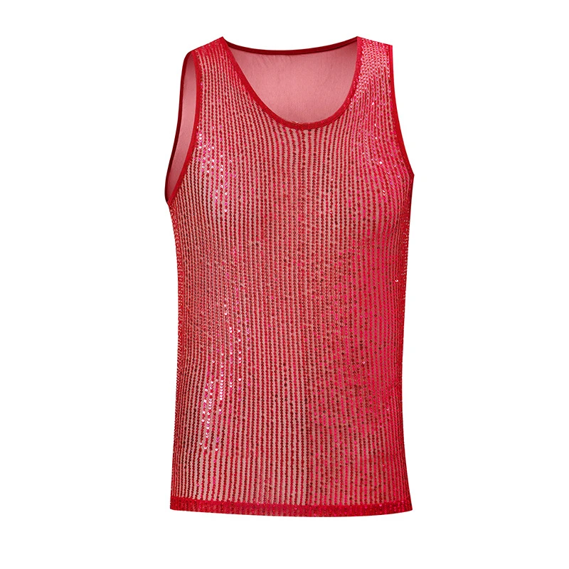 Herren T-Shirts und Polos Pailletten-Tanktop Glitzernde Weste Rundhals-Party-Nachtclub-Festival-Bühnen-Performance-T-Shirt Crop-Tops 2026 – Detail 4