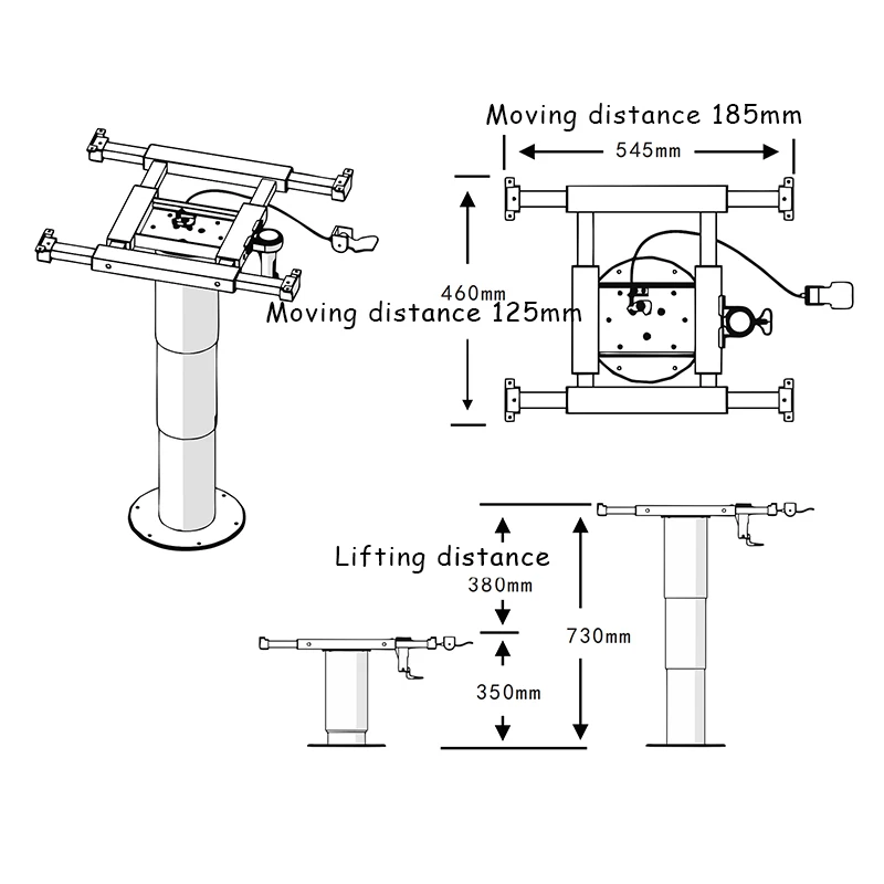 RV Aluminum lifting Table Leg with Rotating Chassis and Four-Way Translation Frame for Caravan Boat Yacht