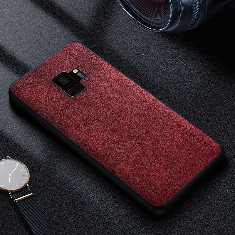 Premium Luxury leather Phone Case for Samsung galaxy S9 S8 Plus Retro Business Style Solid color cover funda capa